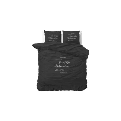 Afbeelding van Dekbedovertrek Welterusten Lits jumeaux (240x220 cm) Katoen Tekst Zwart Sleeptime Essentials Ga naar Dekbed Discounter.nl &amp;