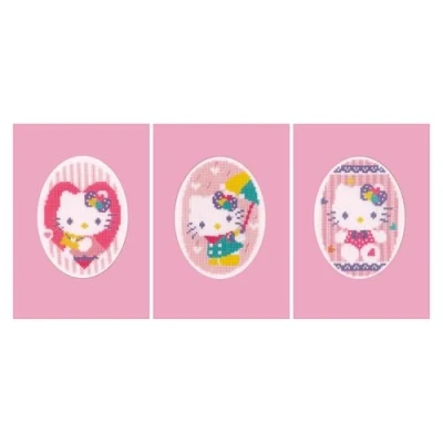 Afbeelding van Wenskaart kit Hello Kitty set van 3 Vervaco PN 0174595