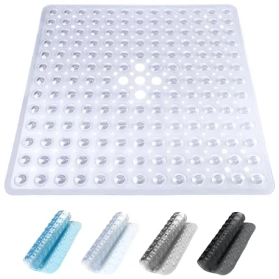 Afbeelding van ADOV Douchemat, 53 x cm, antislip, schimmelbestendig, vierkant, badmat met zuignap, absorberend, BPA vrij, antibacterieel, machinewasbaar, afvoergaten (wit)