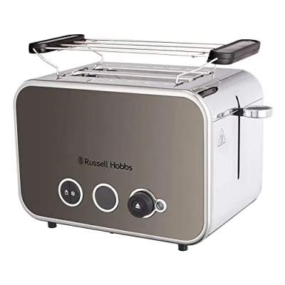 Afbeelding van Russell Hobbs Distinctions 26432 56 broodrooster [voor 2 sneetjes] titanium roestvrij staal (extra grote sleuven, met opzetstuk voor broodjes, 6 bruiningsniveaus, ontdooifunctie en