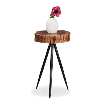 Afbeelding van Relaxdays bijzettafel design boomstamschijf mangohout salontafel houten bijzettafeltje