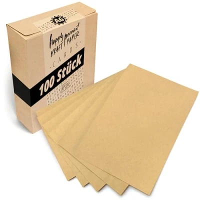 Afbeelding van Japun blanco kraft papier kaarten / ansichtkaarten, (set 100 stuks) om zelf te ontwerpen, labelen of bedrukken 300 g/m² DIN A6