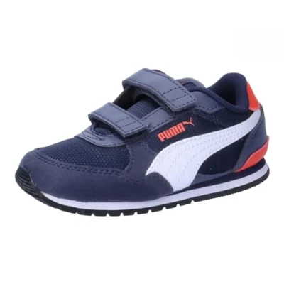 Afbeelding van Puma Runner V3 Unisex Sneakers laag voor kinderen, Maat: 21, Peacoat/white/red Imitatieleer/ textiel