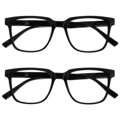 Afbeelding van OPULIZE LEO Leesbril groot rechthoekig frame heren en dames veerscharnieren R55, compleet zwart 2 stuks, +1.00 dioptrieën