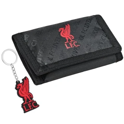 Afbeelding van Liverpool F.C. Sportfans drievoudig gevouwen portemonnee accessoireset met kaartsleuven en muntvak, standuitrusting, voetbalcadeaus voor, zwart., Modern