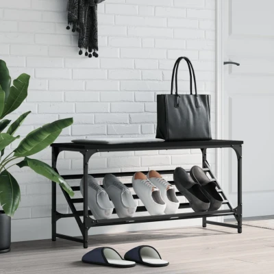 Afbeelding van Schoenenrek 90x30x45 cm bewerkt hout zwart