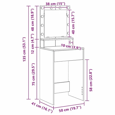Afbeelding van vidaXL Bruin Eiken Bewerkt Hout 50 x 41 135 cm Spiegel Kaptafel