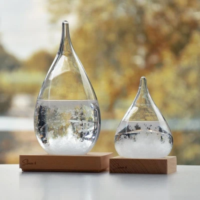 Afbeelding van MikaMax Stormglas Small Donderglas Barometer Weerglas Weerstation Weervoorspeller Voorspelt het Weer Incl. Houten Standaard ø 8 x 11 cm