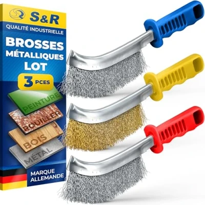 Afbeelding van handdraadborstelset 3 stuks met roestvrijstalen borstel, messing borstel en staalborstel Draadborstel 125mm