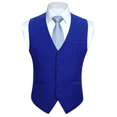 Afbeelding van Enlision Herenvest Effen kleur Bruiloft Smoking Zakelijk vest met zakken XS 4XL, Blauw