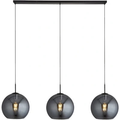 Afbeelding van EEF Hanglamp zwart/rookglas 3 bollen 145cm