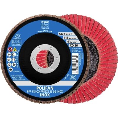 Afbeelding van PFERD 67611536 PFF 115 CO FREEZE 36 SG INOX Lamellenschijf Diameter mm Boordiameter 22.23 Legering op nikkelbasis, Superlegeringen nikkel of
