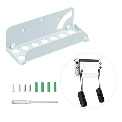 Image de Mcbazel support mural pour interrupteur OLED/NS, de montage mural, crochets suspension interrupteur/interrupteur OLED Blanc