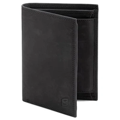 Afbeelding van SERASAR Lederen Herenportemonnee [Vintage] Zwart Met RFID Bescherming