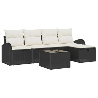 Afbeelding van vidaXL 6 delige tuinsofa set met kussens zwart poly rattan
