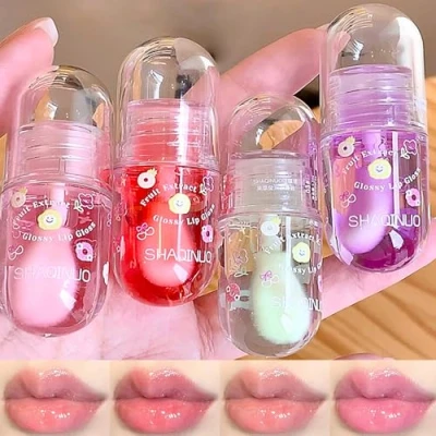 Afbeelding van 4 stuks olielipglosss met fruitsmaak, hydraterende make up voor kinderen, niet giftig feestcadeau