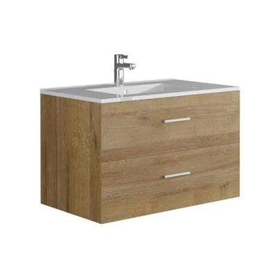 Afbeelding van Vente unique Hangend wastafelmeubel met enkele wastafel Lichte houtlook 80 cm KAYLA L x H 47 D 45