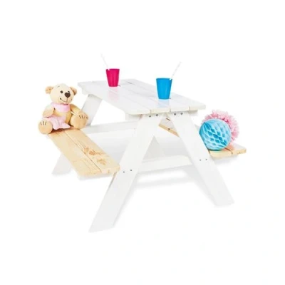 Image de Table en bois 4 places avec bancs Nicky Blanc