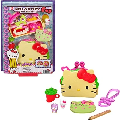 Afbeelding van Hello Kitty Sanrio Compact Tacos GVB33 Set met 2 minifiguren, potlood, notitieboek en accessoires, kinderspeelgoed
