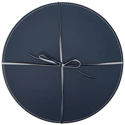 Afbeelding van Creative Tops Set van 4 Ronde Placemats kunstleer, grijs/marineblauw, 29 cm