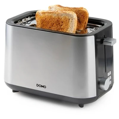 Afbeelding van DOMO DO9066T Broodrooster 2 Extra Brede Sleuven Ingebouwd Broodjesrek 900W RVS/Zwart