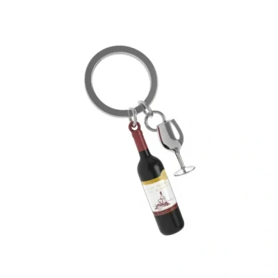 Afbeelding van Metalmorphose sleutelhanger Wine bottle and glass Multi color / 1 x 6 cm Metaal