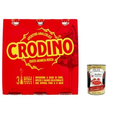 Afbeelding van Campari Crodino Arancia Rood Oranje 175 ml Bitter Voorgerecht + Italiaanse Gourmet Polpa, 400 g, 24 Stuk