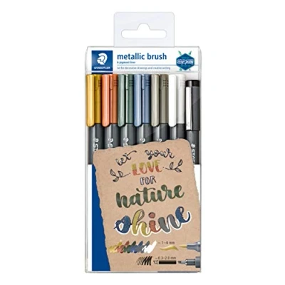 Afbeelding van metallic brush set 5 st + 1 wit pigment liner