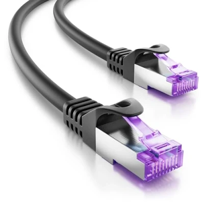 Afbeelding van deleyCON 1 m RJ45 aansluitkabel ethernetkabel netwerkkabel met ruwe kabel CAT7 S FTP PiMF afscherming Gigabit LAN SFTP koper DSL Switch Router Patchpaneel zwart