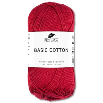 Afbeelding van Frida&#039;s Wollhaus Pro Lana 50 g basic katoenen breiwol voor breien en haken 64 kleuren (30 robijnrood)