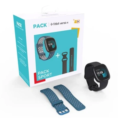 Afbeelding van Fitbit Versa 4 bundel (met sportband) fitness smartwatch met ingebouwde GPS en tot 6 dagen batterijlevensduur compatibel Android iOS.