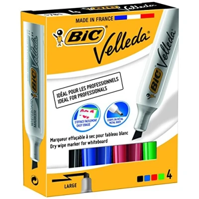 Afbeelding van Viltstift Bic Velleda 1781 whiteboard schuin large assorti set à 4 stuks