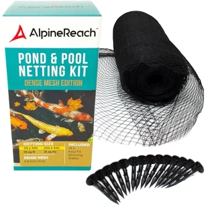 Afbeelding van AlpineReach Netset voor koivijver, 2 m x 3 m, zwart, fijngeweven bladnet, beschermt koivissen tegen reigers, katten, roofdieren, uv bescherming, herbruikbaar