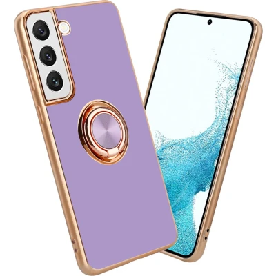 Afbeelding van Cadorabo Hoesje geschikt voor Samsung Galaxy S22 in Glossy Licht Paars Goud met ring Beschermhoes van flexibel TPU silicone Case Cover camerabescherming en magnetische autohouder