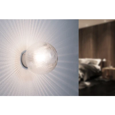 Afbeelding van Glazen Wandlamp Geribbeld, Rond, E27 Fitting, Ø 230 mm, Transparant