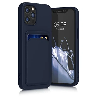 Afbeelding van kwmobile telefoonhoesje geschikt voor Apple iPhone 12 / Pro Hoesje met pasjeshouder TPU case in donkerblauw