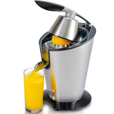 Afbeelding van Lebenslang sapcentrifuge, elektrisch, hoge sapopbrengst, 600 W, sinaasappelpers, citroenpers met roestvrijstalen kegel, hefboom, sinaasappelsappers, oranje juicer