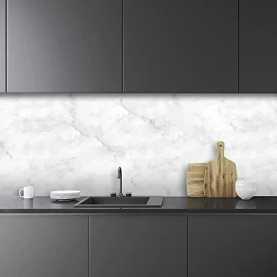 Afbeelding van CREARREDA Spatbescherming sticker voor de keuken, marmer, 190 x 60 cm, 100% gemaakt in Italië met niet giftige, vlamvertragende en waterdichte inkt