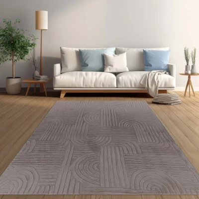 Afbeelding van Zacht Vloerkleed Emily Geometrisch Taupe 60x110 Cm