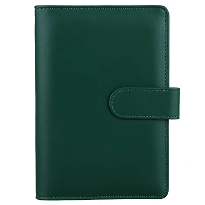 Afbeelding van HAUTOCO PU lederen A6 Budget Binder Cover, Hervulbare 6 Ring Notebook Folder Personal Planner voor Geld Organiser, Losse Blad Geldbesparende Portemonnee Cash Stuffing Binder, Donkergroen