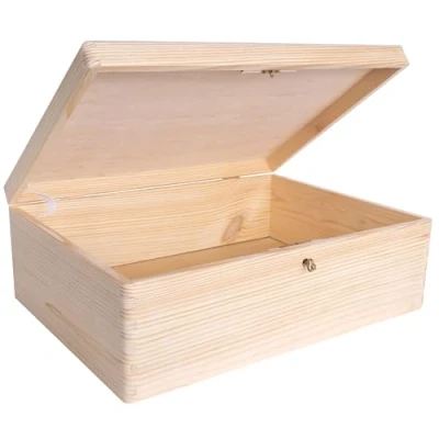 Afbeelding van Creative Deco XL Grote Houten Doos met Sleutel Opberg Kist 40 x 30 14 cm (+/ 1cm) Deksel Perfect voor Documenten, Voorwerpen, Speelgoed, Gereedschap RUW EN ONVERZEGELD