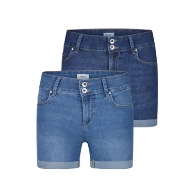 Afbeelding van ONLY ONLCARMEN Set van 2 stretch jeansshorts voor dames, skinny fit, gemiddelde taille, basic, blauw, zwart, maten S, M, L, XL, XXL, donkerblauw denim / lichtblauw (15357005), XXL