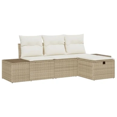 Afbeelding van vidaXL 4 Delige Tuin Sofa Set met Kussens Beige Poly Rattan