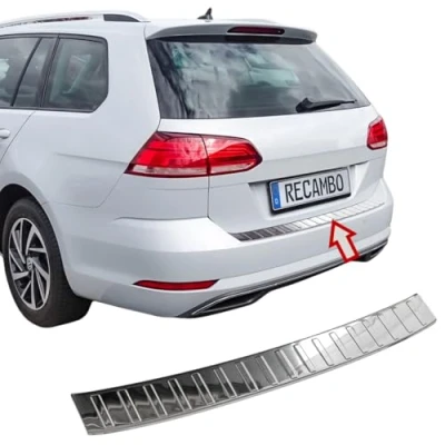 Afbeelding van RECAMBO bumperbescherming van roestvrij staal geschikt voor VW Golf 7 Variant 2017 2020 hoogglans gepolijst in chroomlook stijl en