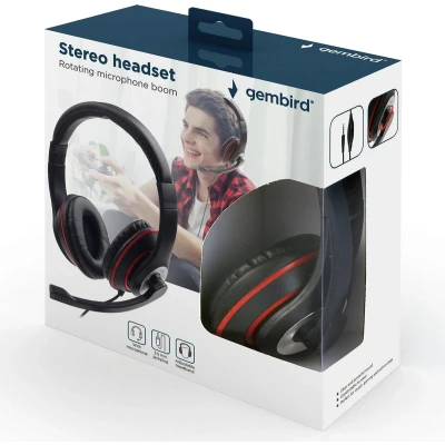 Afbeelding van Gembird MHS 03 BKRD Over Ear Headset Kabel Zwart, Rood Volumeregeling,
