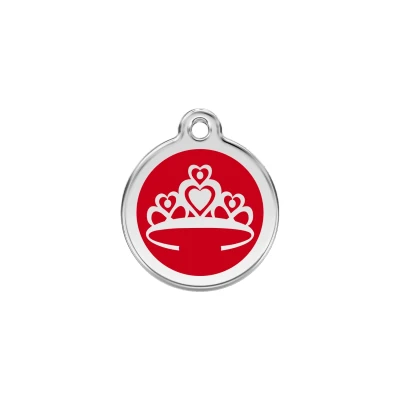 Afbeelding van Crown Red roestvrijstalen hondenpenning small/klein dia. 2 cm RedDingo