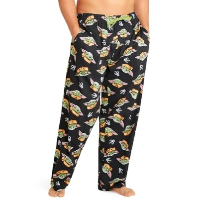 Afbeelding van Disney Pyjamabroek voor heren, pyjamabroek, lang, katoen, S XXXL Mandalorian Jack Skellington cadeau idee, Zwart Baby Yoda