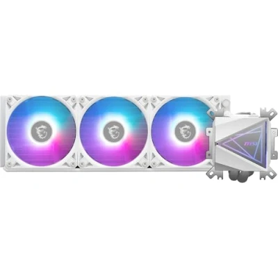 Afbeelding van MSI MAG CORELIQUID I360 White Vloeistofkoelsysteem processor afmeting radiator: 360 mm voor: Intel LGA115x, 1200, 1700 AMD AM4, AM5 3x 120 LDP ARGB fan koper, aluminium wit
