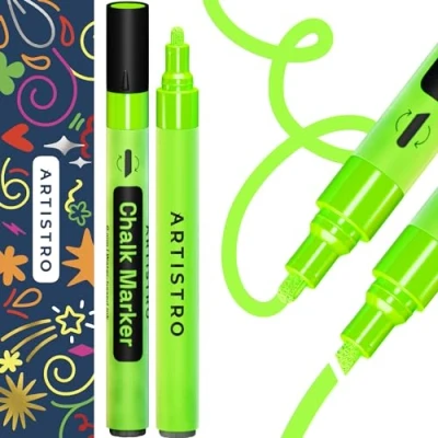 Afbeelding van Artistro 2 groene vloeibare krijtstiften uitwisbare met 6 mm omkeerbare punt voor schoolbord, autoruit, glas krijtmarkers, ideaal restaurants en bistro