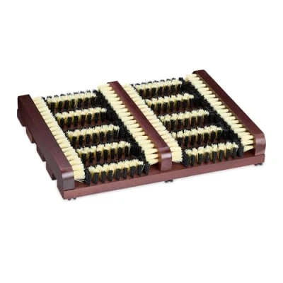 Afbeelding van Relaxdays borstelmat schoenenveger met borstels buiten binnen antislip hout
